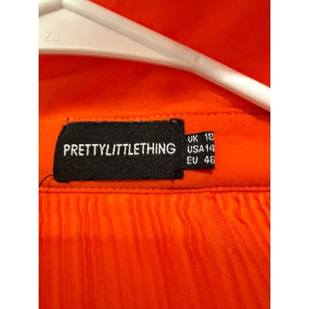 PrettyLittleThing Orange Ribbed Button-Front Blouse - Picture 5 of 8
